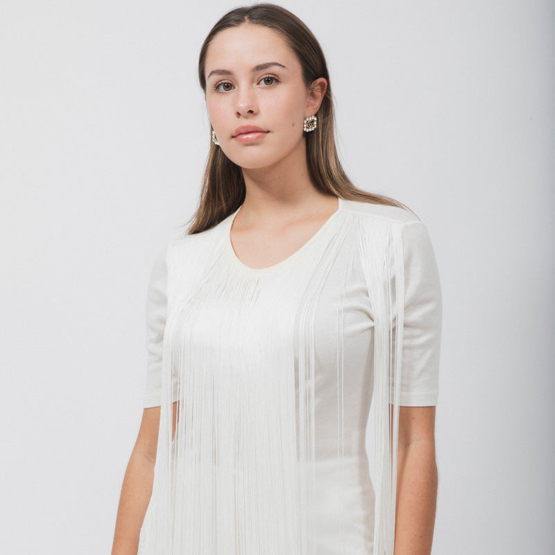 STELLA MCCARTNEY WHITE COTTON FRINGES SHIRT