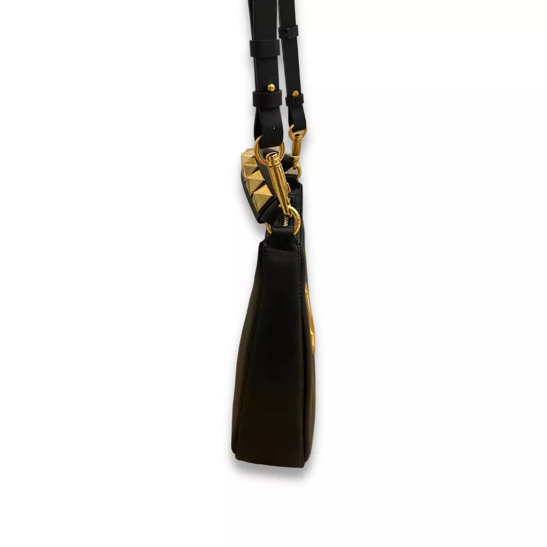 VALENTINO BLACK LEATHER STUD SIGN HOBO BAG