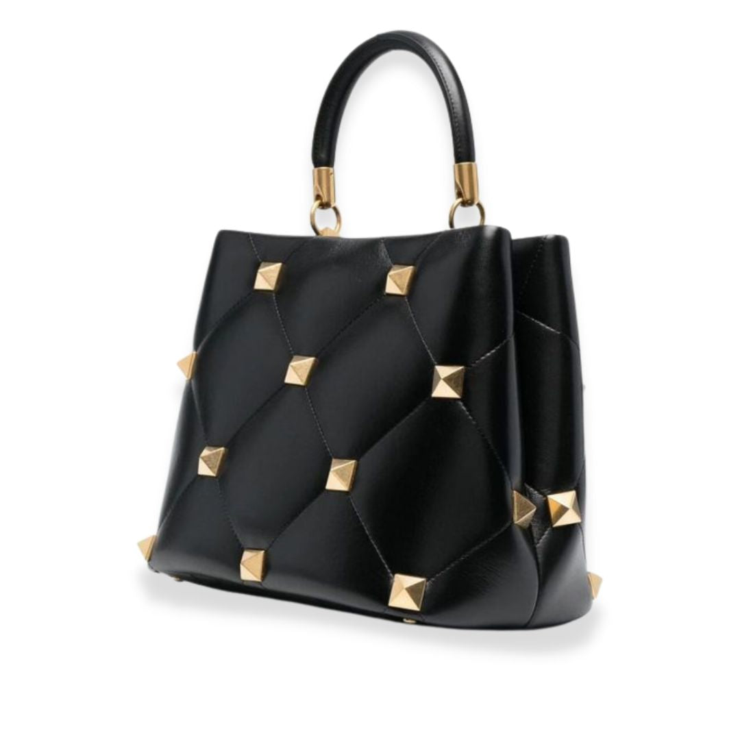 Valentino Black Nappa Leather Roman Stud The Handle Bag