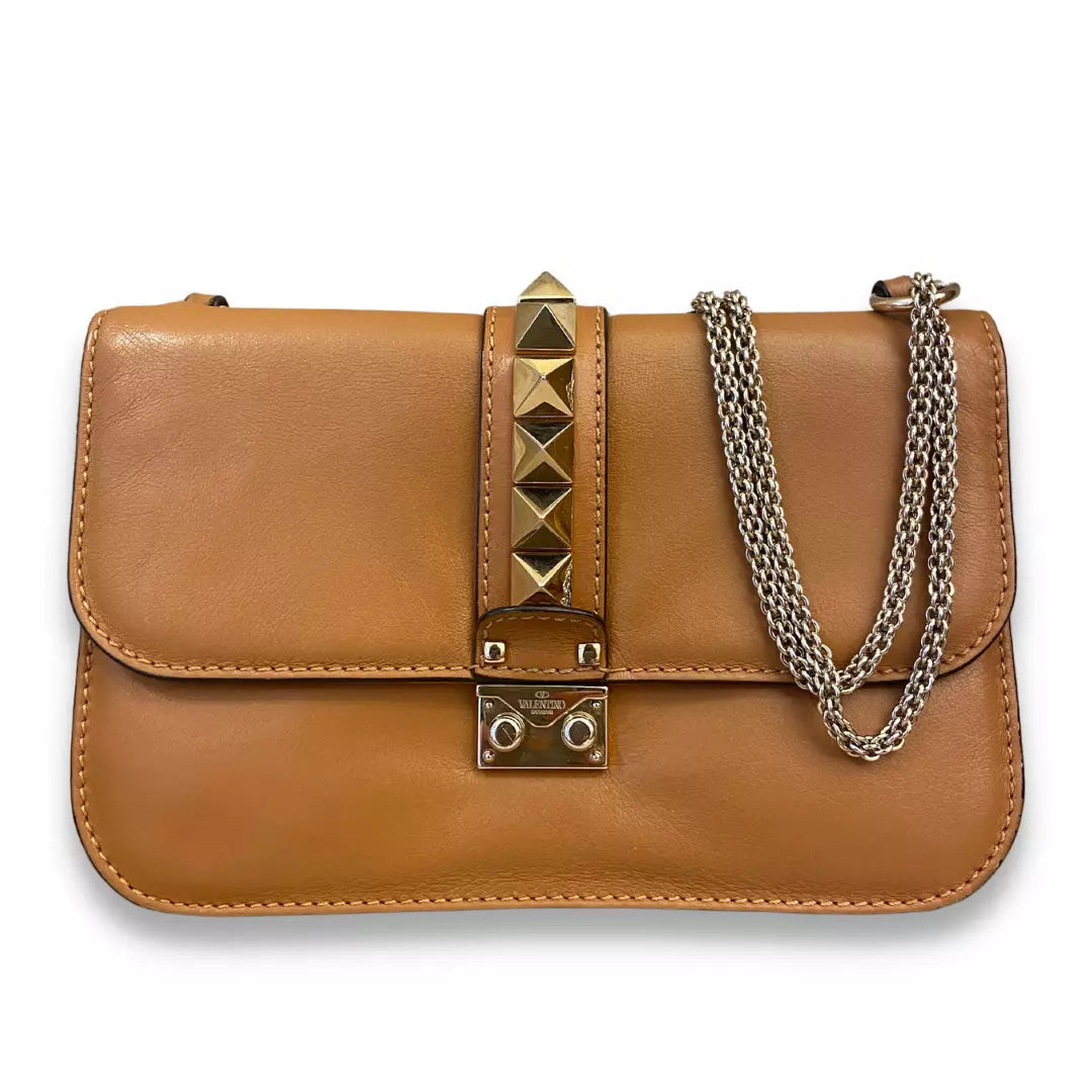 VALENTINO BROWN LEATHER GLAM LOCK BAG