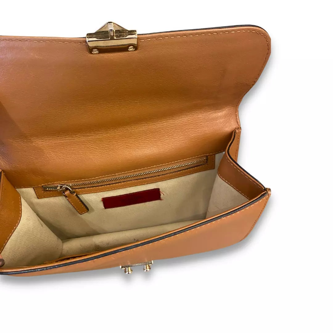 VALENTINO BROWN LEATHER GLAM LOCK BAG