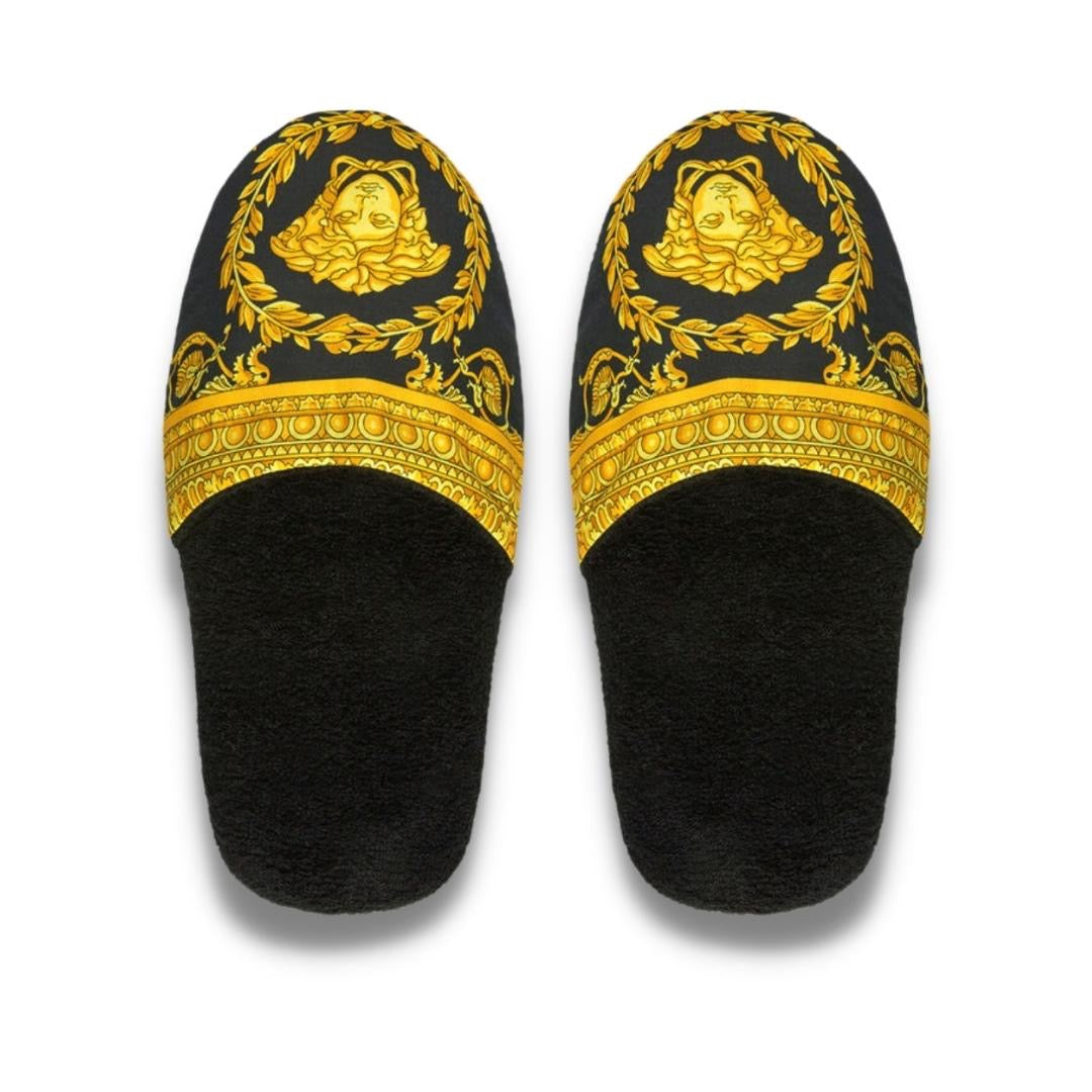 Versace BLACK COTTON I LOVE BAROQUE SLIPERS