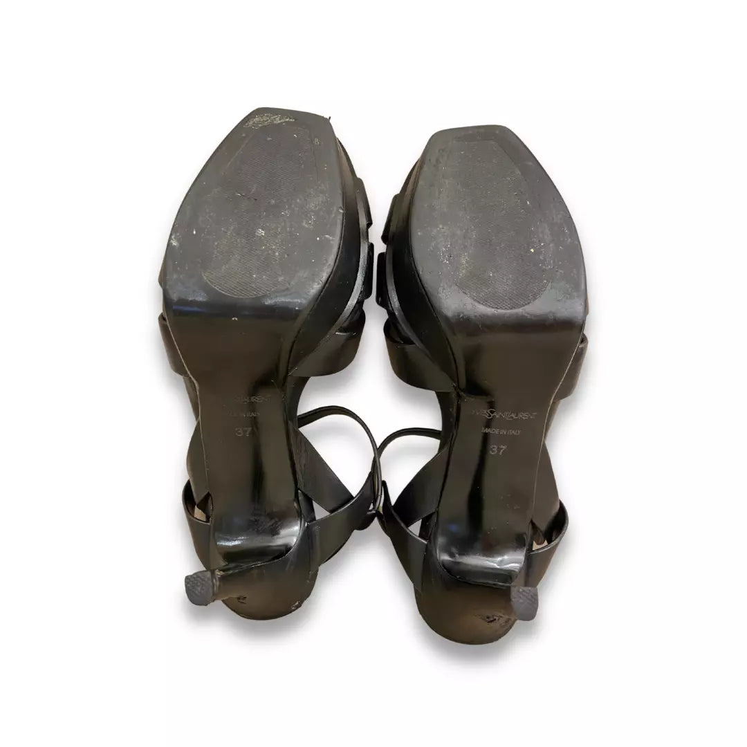 Yves Saint Laurent BLACK LEATHER TRIBUTE SANDALS