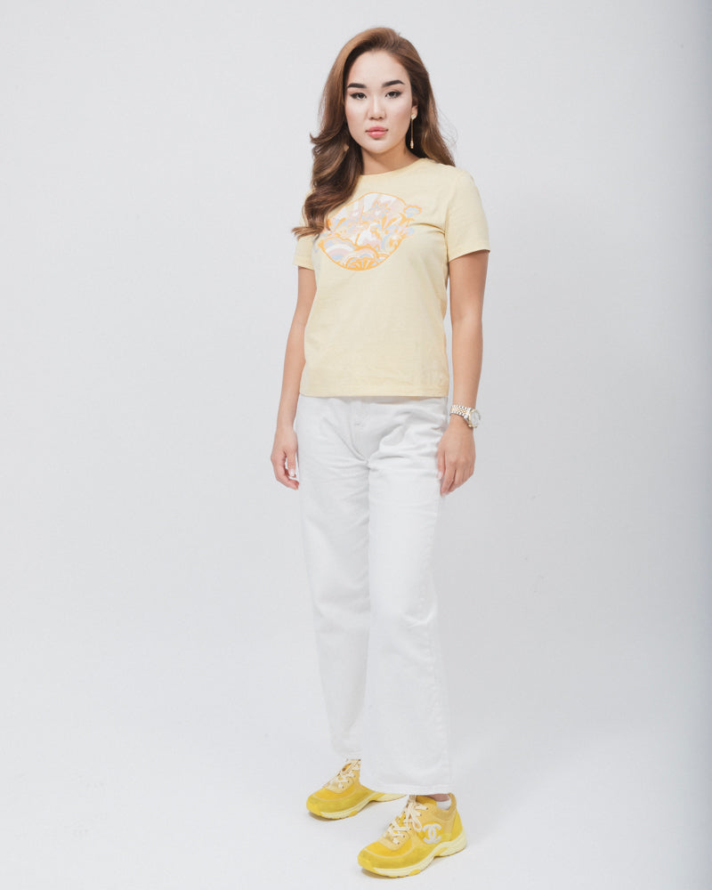HERMÈS YELLOW COTTON MICRO PRINT CARTOUCHE T-SHIRT