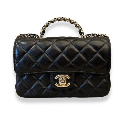 CHANEL BLACK TOP HANDLE WITH CRYSTALS BAG