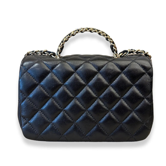BOLSO CHANEL NEGRO CON ASA SUPERIOR Y CRISTALES