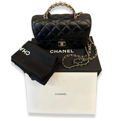 CHANEL BLACK TOP HANDLE WITH CRYSTALS BAG