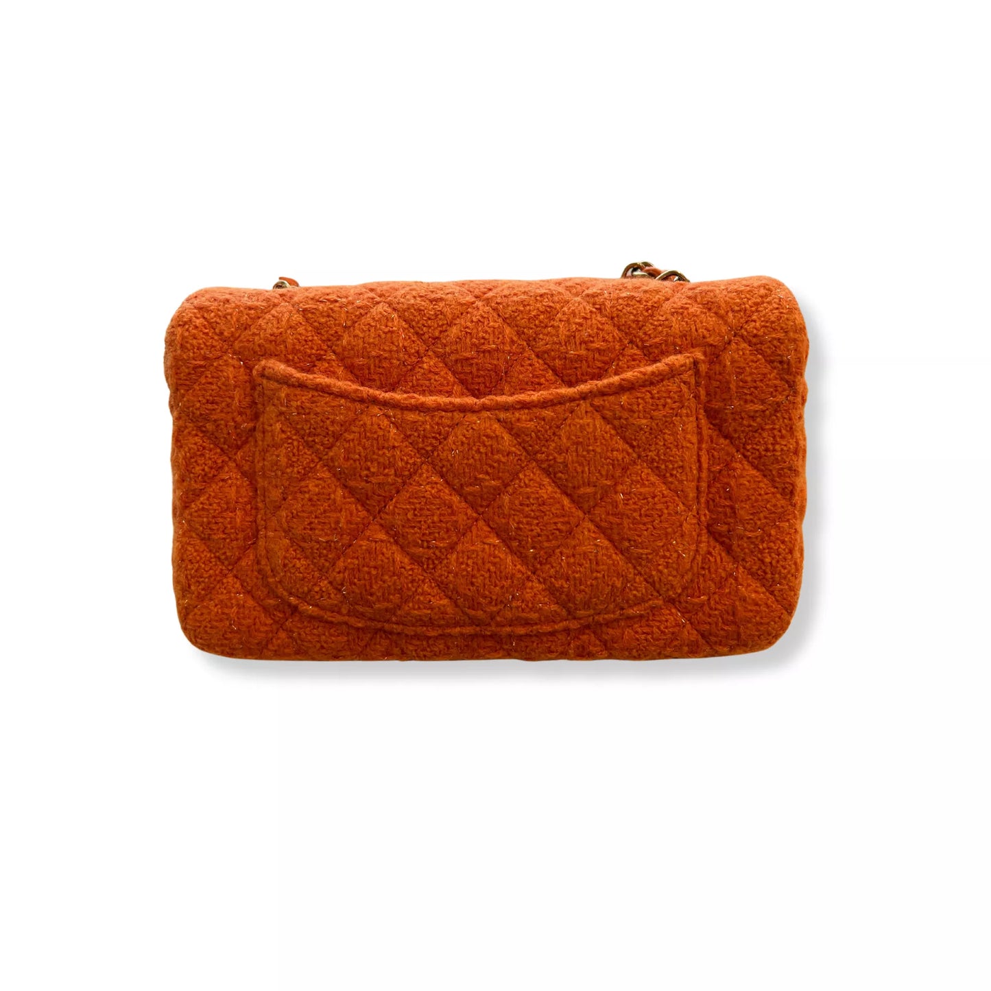 CHANEL TWEED SMALL ORANGE CLASSIC FLAP