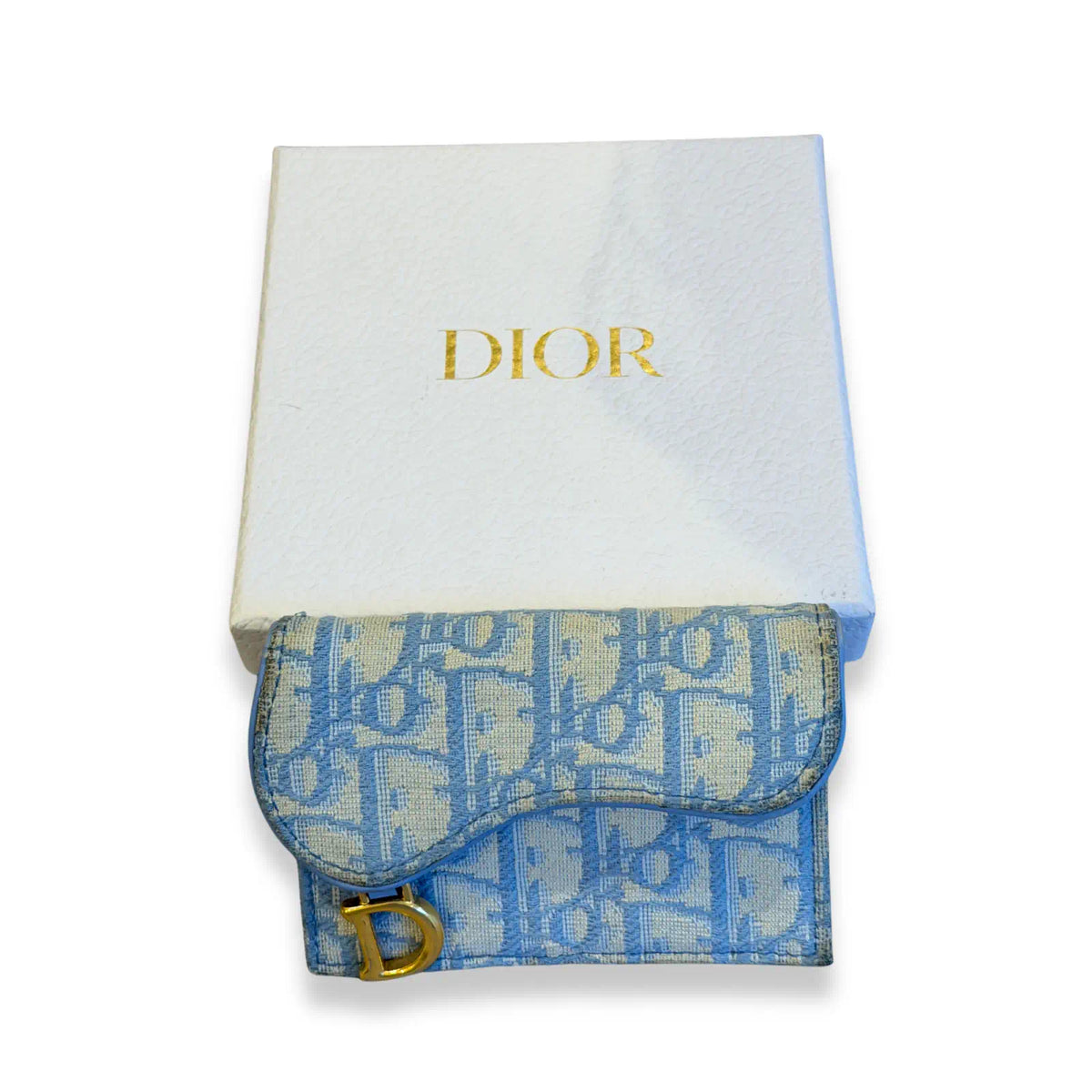 DIOR BLUE OBLIQUE SADDLE COMPACT WALLET