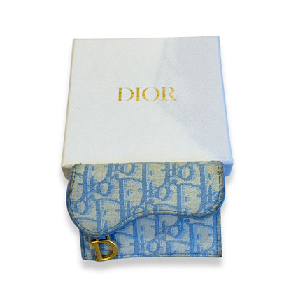 DIOR BLUE OBLIQUE SADDLE COMPACT WALLET