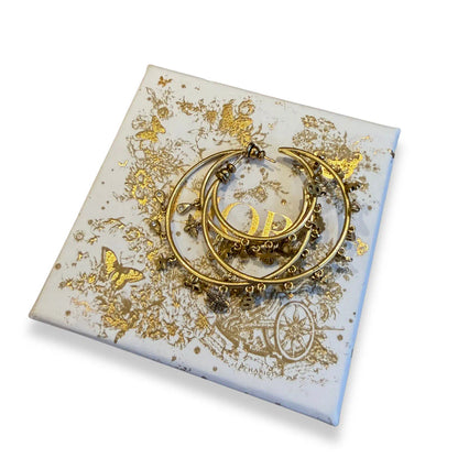 DIOR GOLD-TONE DOUBLE HOOP CHARM EARRINGS