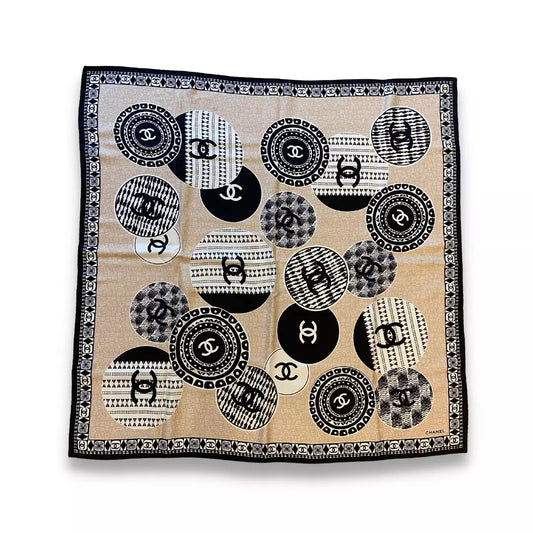 CHANEL BLACK/BEIGE SILK SCARF