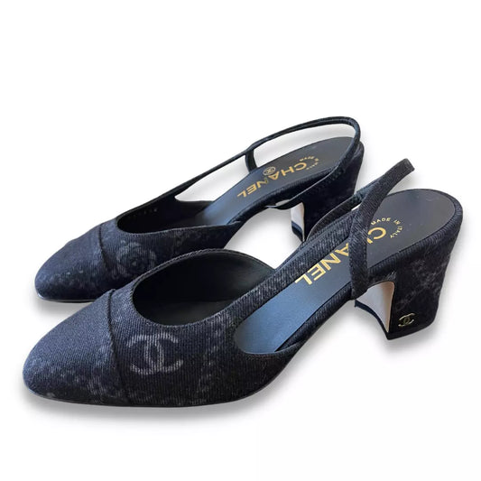 CHANEL BLACK DENIM SLINGBACK