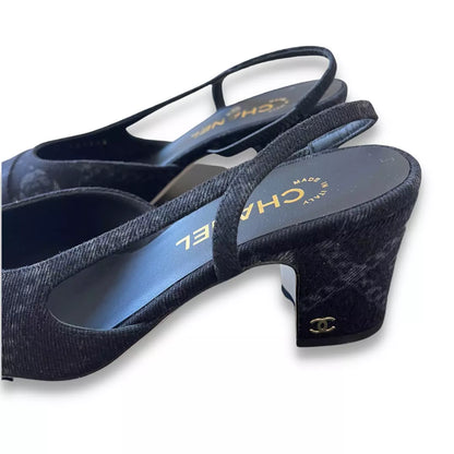 ZAPATO DESTALONADO CHANEL DE VAQUERO NEGRO