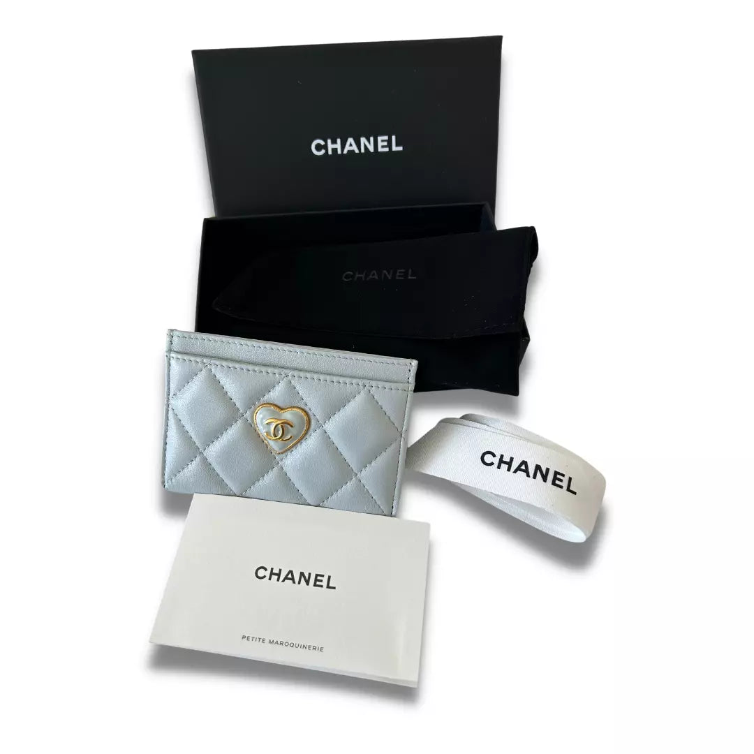 CHANEL BLUE LEATHER CLASSIC CARD HOLDER