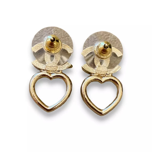 CHANEL CC HEART CRYSTALS & METAL EARRINGS