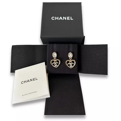 CHANEL CC HEART METAL & CRYSTALS EARRINGS