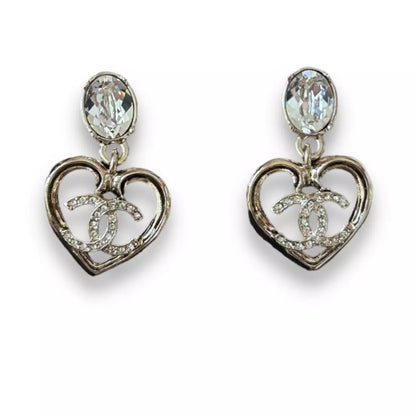 CHANEL CC HEART METAL & CRYSTALS EARRINGS