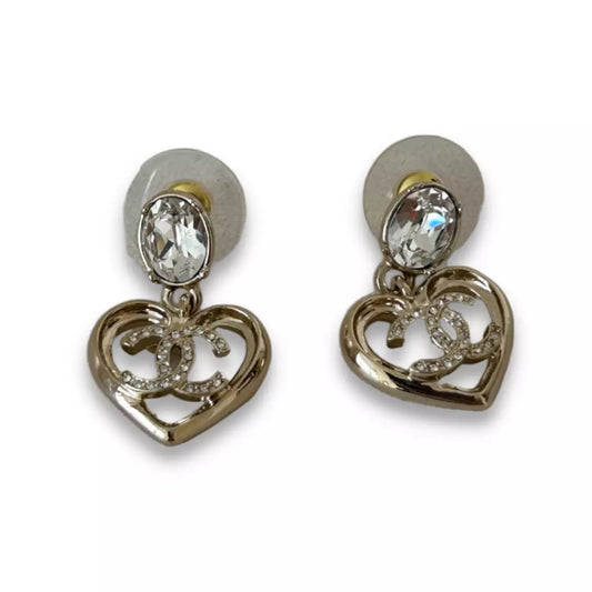 CHANEL CC HEART METAL & CRYSTALS EARRINGS