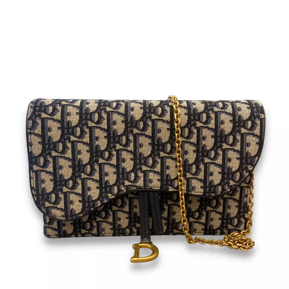 CARTERA LARGA DIOR AZUL CON BOLSO DE CADENA 