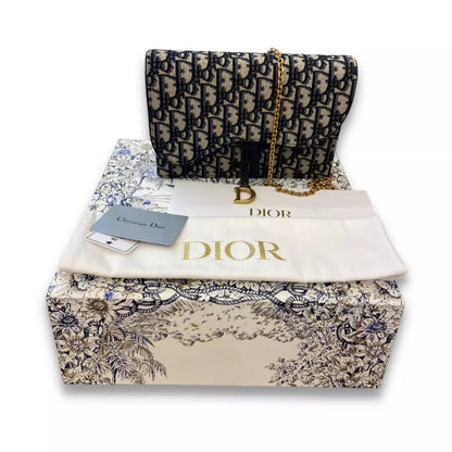 CARTERA LARGA DIOR AZUL CON BOLSO DE CADENA 