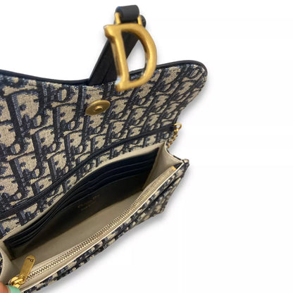 CARTERA LARGA DIOR AZUL CON BOLSO DE CADENA 