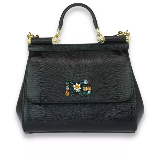 DOLCE & GABBANA BLACK CRYSTAL SICILY BAG