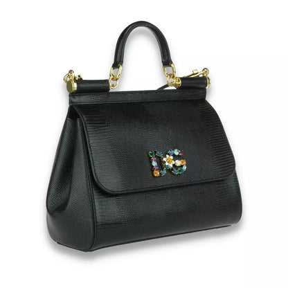DOLCE & GABBANA BLACK CRYSTAL SICILY BAG