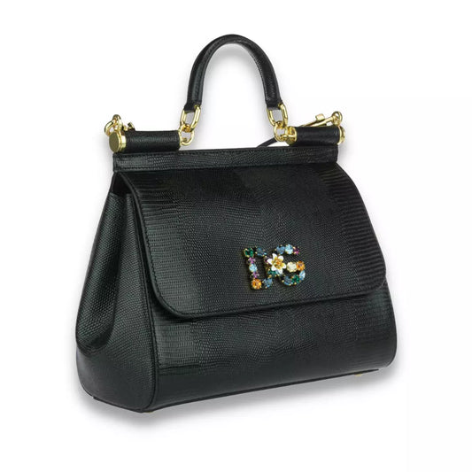 DOLCE & GABBANA BLACK CRYSTAL SICILY BAG