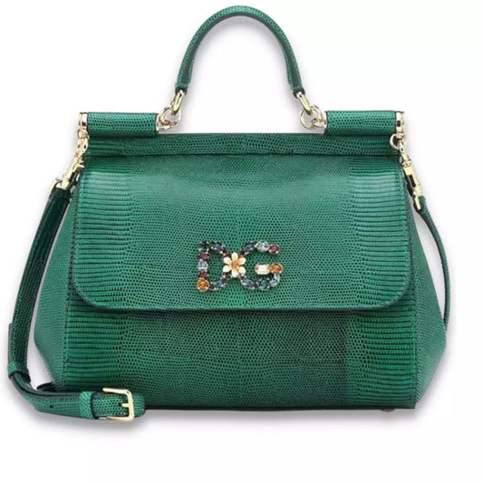 DOLCE & GABBANA GREEN CRYSTAL SICILY BAG