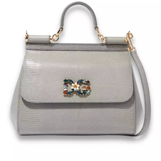 DOLCE & GABBANA GREY CRYSTAL SICILY BAG