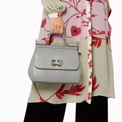 DOLCE & GABBANA GREY CRYSTAL SICILY BAG