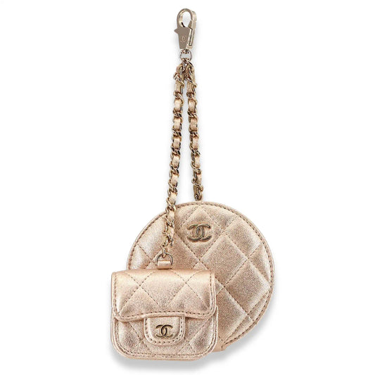 CHANEL GOLD QUILTED DUO ROUND POUCH SET