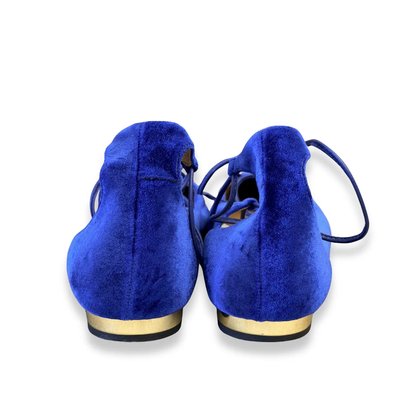 AQUAZZURA COBALT BLUE VELVET LACE-UP FLATS