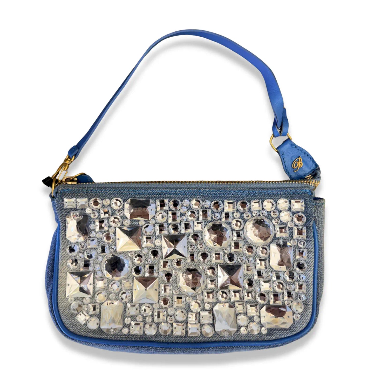 BLUMARINE BLUE DENIM CRYSTAL SHOULDER BAG