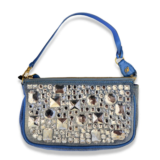 BLUMARINE BLUE DENIM CRYSTAL SHOULDER BAG