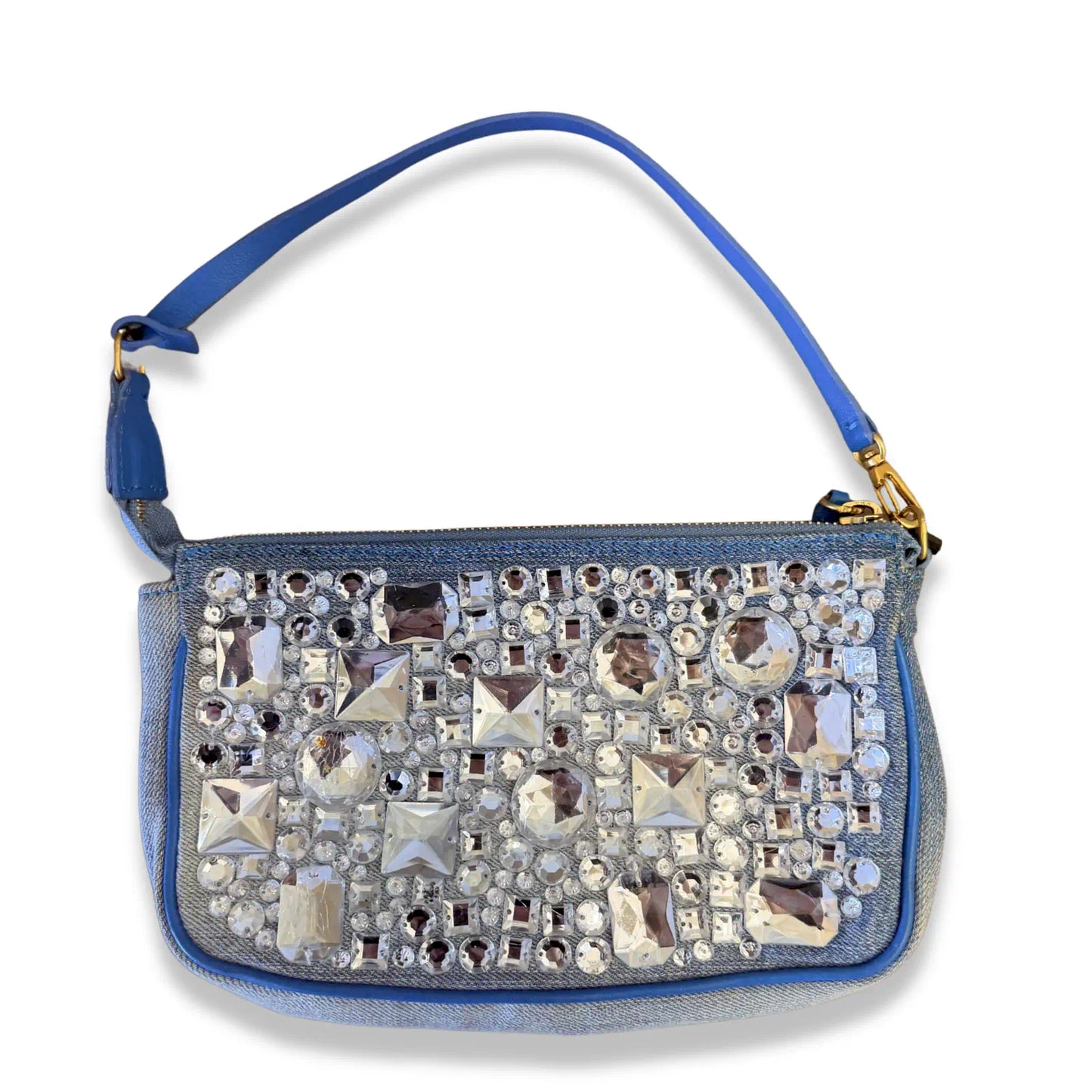 BLUMARINE BLUE DENIM CRYSTAL SHOULDER BAG
