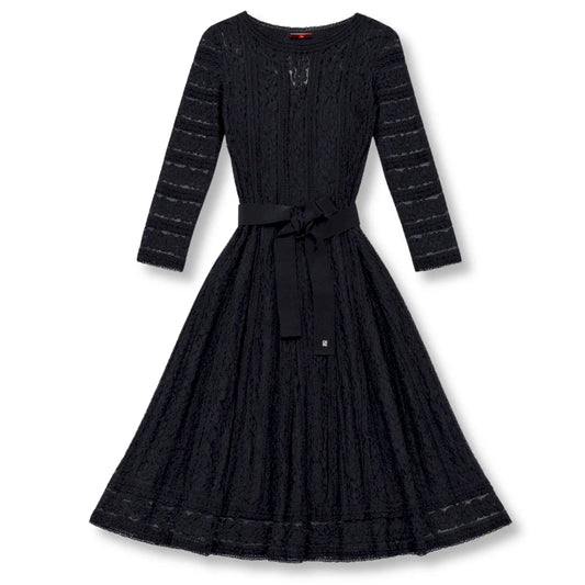 CAROLINA HERRERA BLACK LACE MIDI DRESS