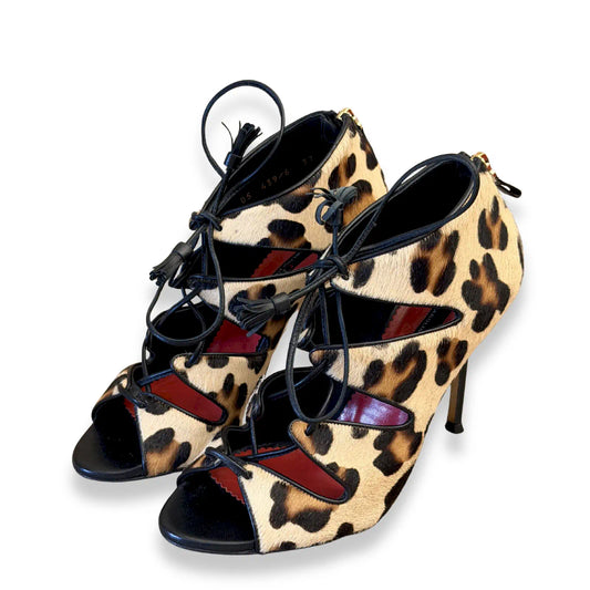 CAROLINA HERRERA LEOPARD CALF HAIR LACE-UP HEELS