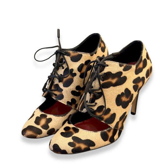 CAROLINA HERRERA LEOPARD CALF HAIR LACE-UP HEELS