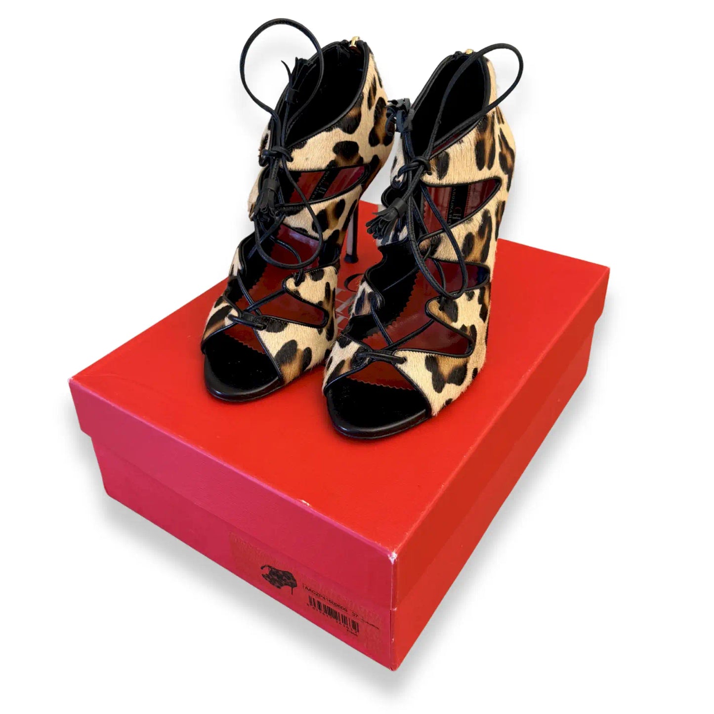 CAROLINA HERRERA LEOPARD CALF HAIR LACE-UP HEELS