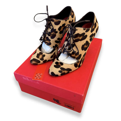 CAROLINA HERRERA LEOPARD CALF HAIR LACE-UP HEELS