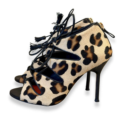 CAROLINA HERRERA LEOPARD CALF HAIR LACE-UP HEELS