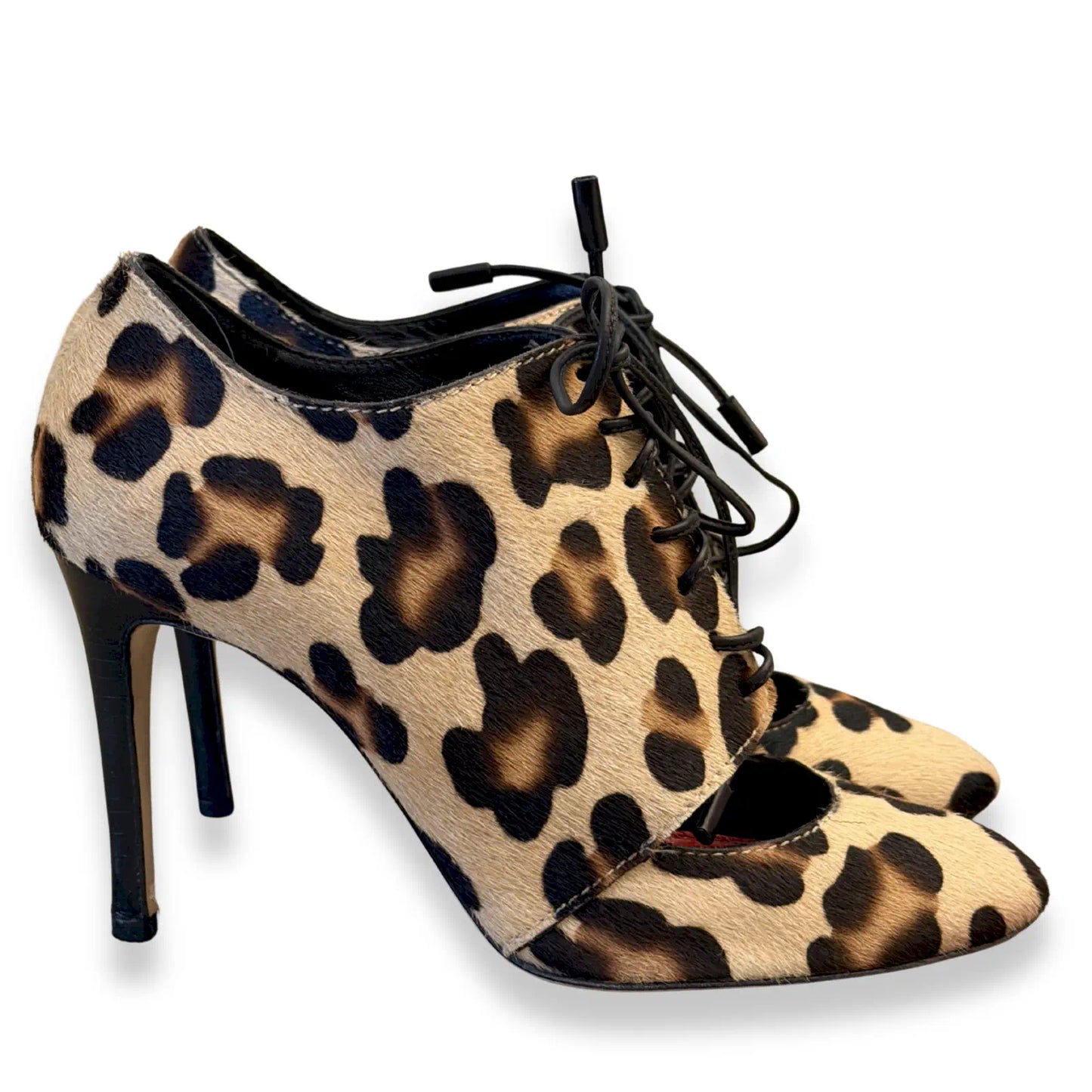 CAROLINA HERRERA LEOPARD CALF HAIR LACE-UP HEELS