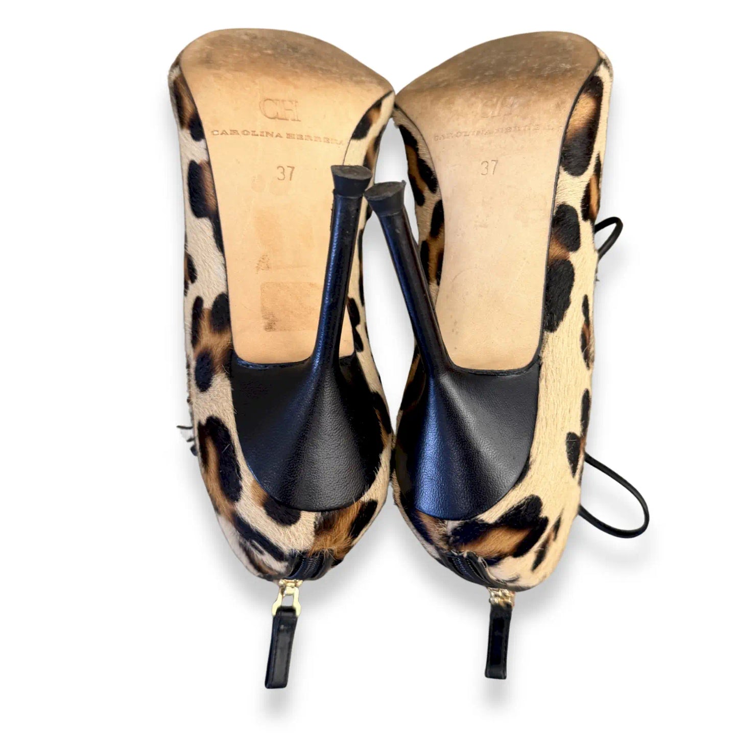 CAROLINA HERRERA LEOPARD CALF HAIR LACE-UP HEELS