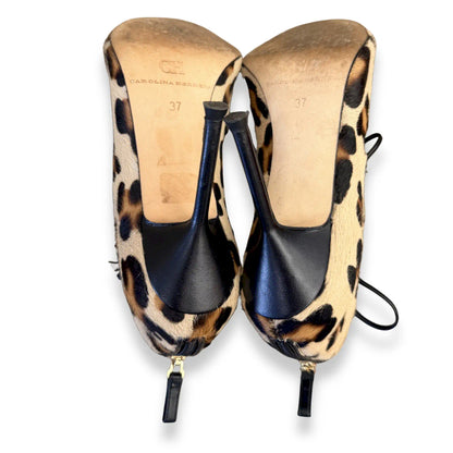 CAROLINA HERRERA LEOPARD CALF HAIR LACE-UP HEELS