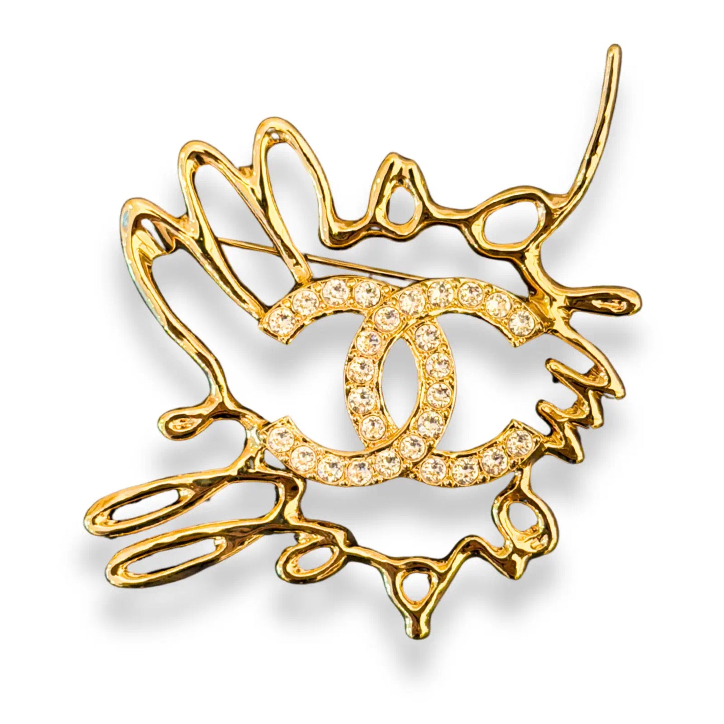 CHANEL GOLD LOVE CRYSTALS BROOCH