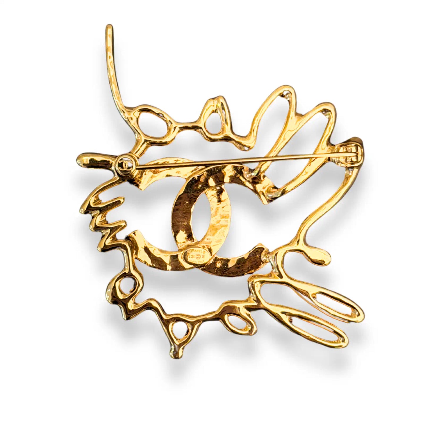CHANEL GOLD LOVE CRYSTALS BROOCH
