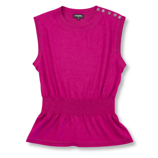 CHANEL PINK SLEEVELESS KNIT TOP