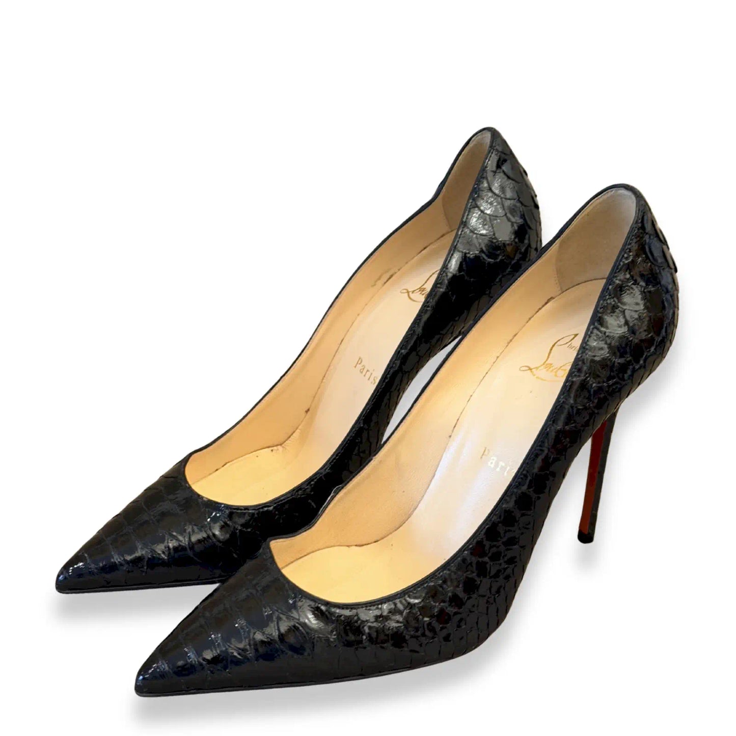 CHRISTIAN LOUBOUTIN BLACK PYTHON STILETTOS